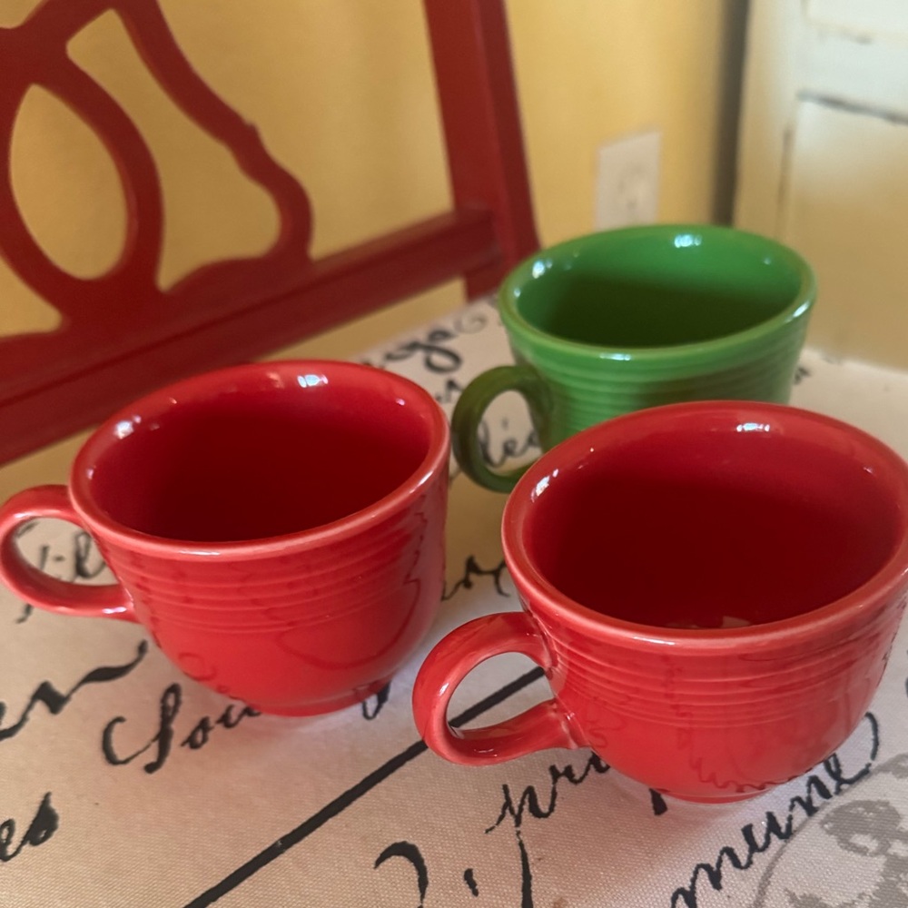 Fiestaware 3 Teacups Red and Green
